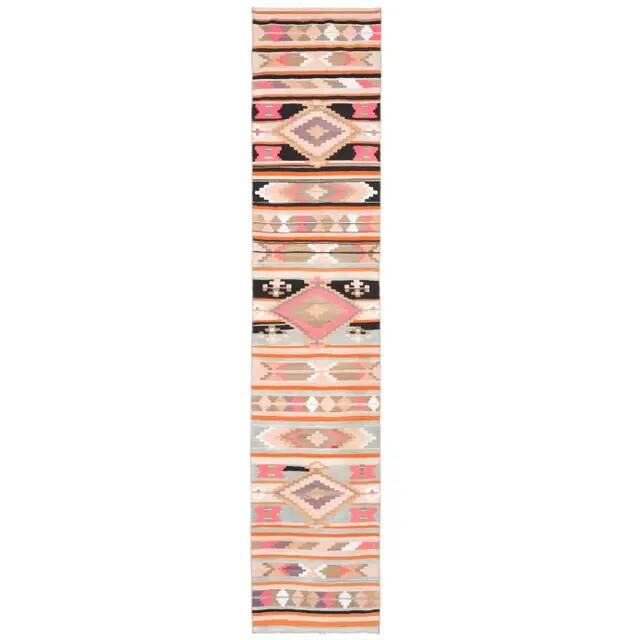 Vintage Turkish Oushak Handmade Wool Cotton Pink Runner Rug 69x333