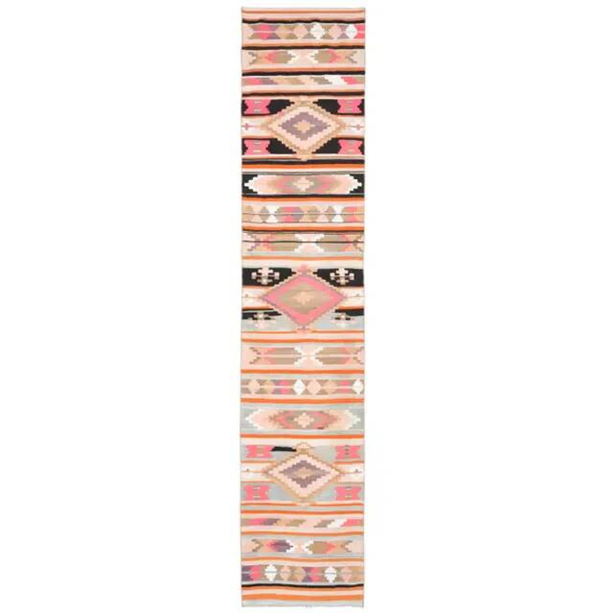Vintage Turkish Oushak Handmade Wool Cotton Pink Runner Rug 69x333