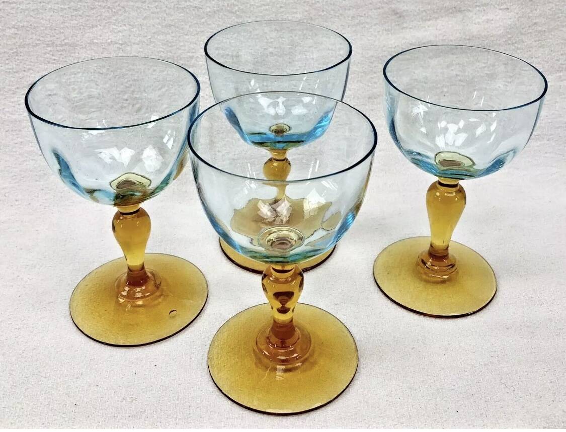 4 old two-tone George Sand wine glasses