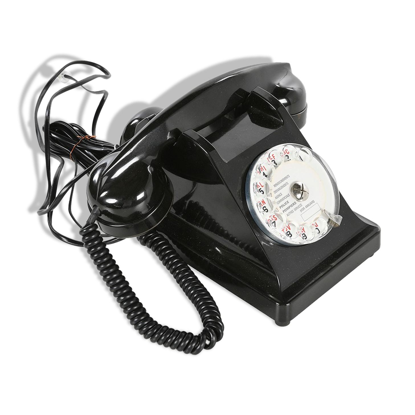 Ancien téléphone en bakélite noire des années 1940