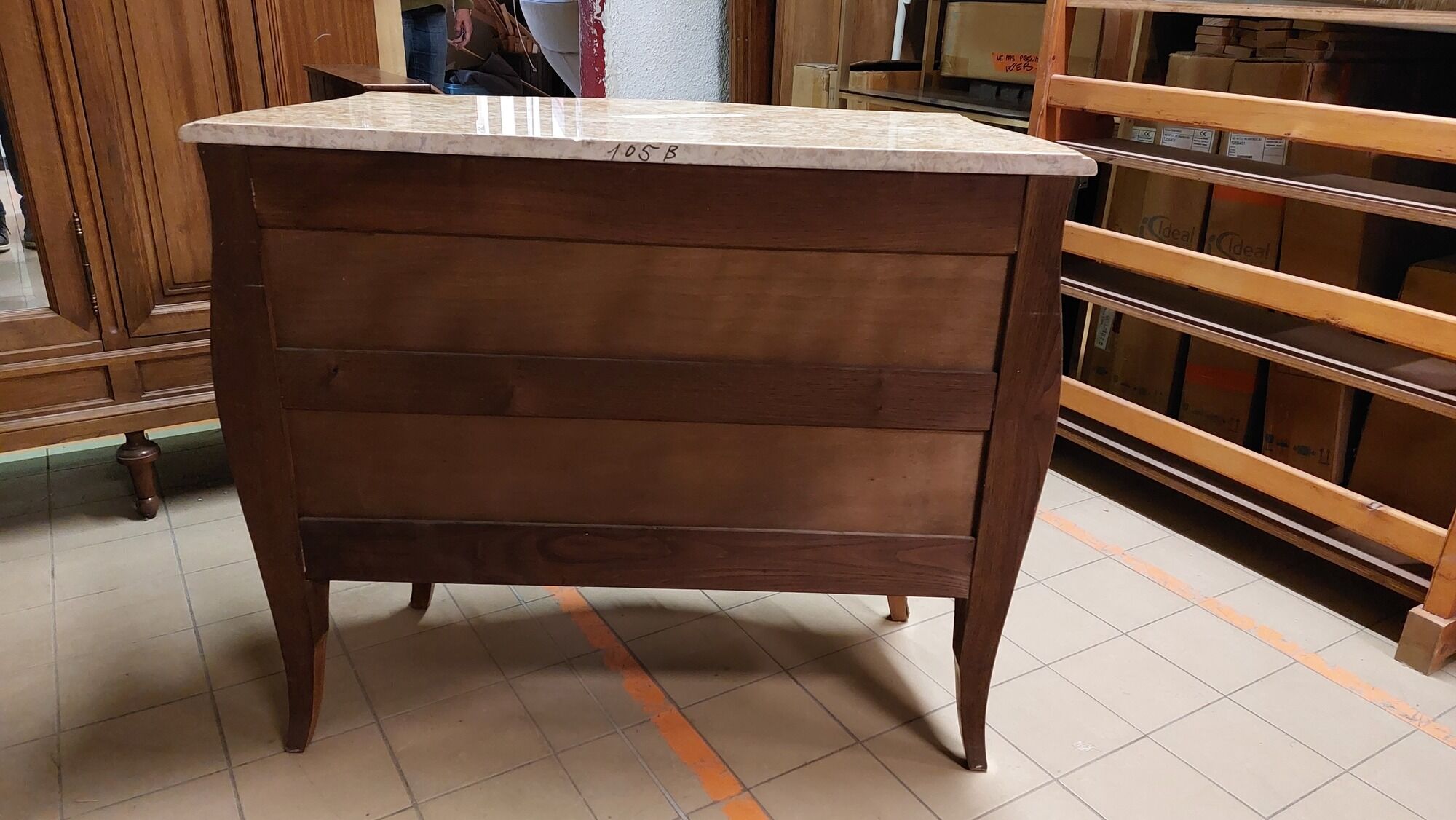 Louis XV style curved chest of drawers in rosewood 3 drawers and marble top