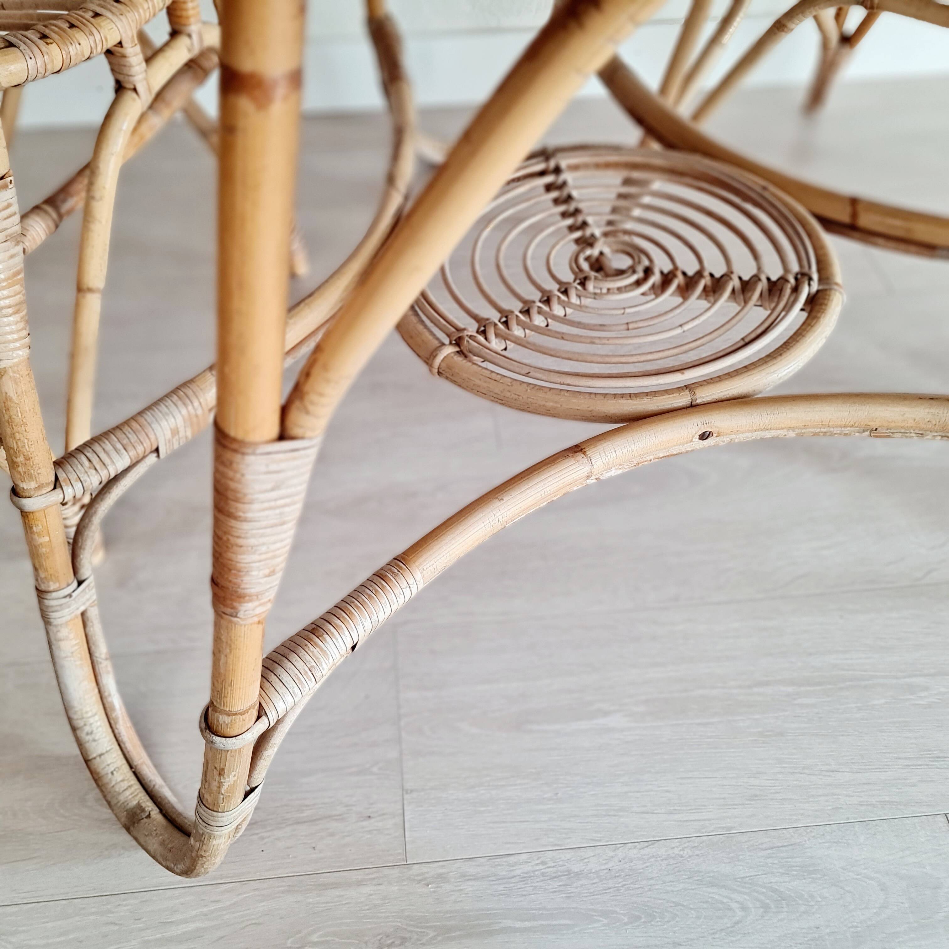1960s tripod rattan dining table
