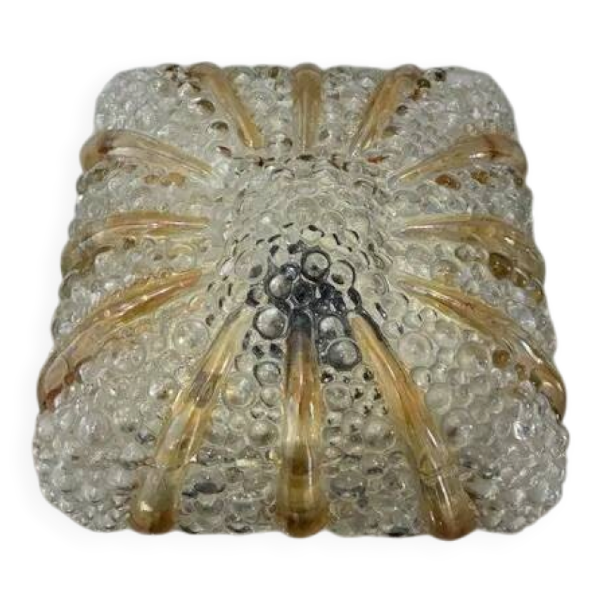 Vintage Glashütte Limburg Bubble Glass Flush Ceiling Lamp Plafoniere