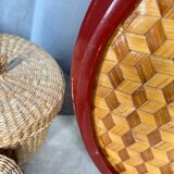 Ancient Asian tray in wicker and wood