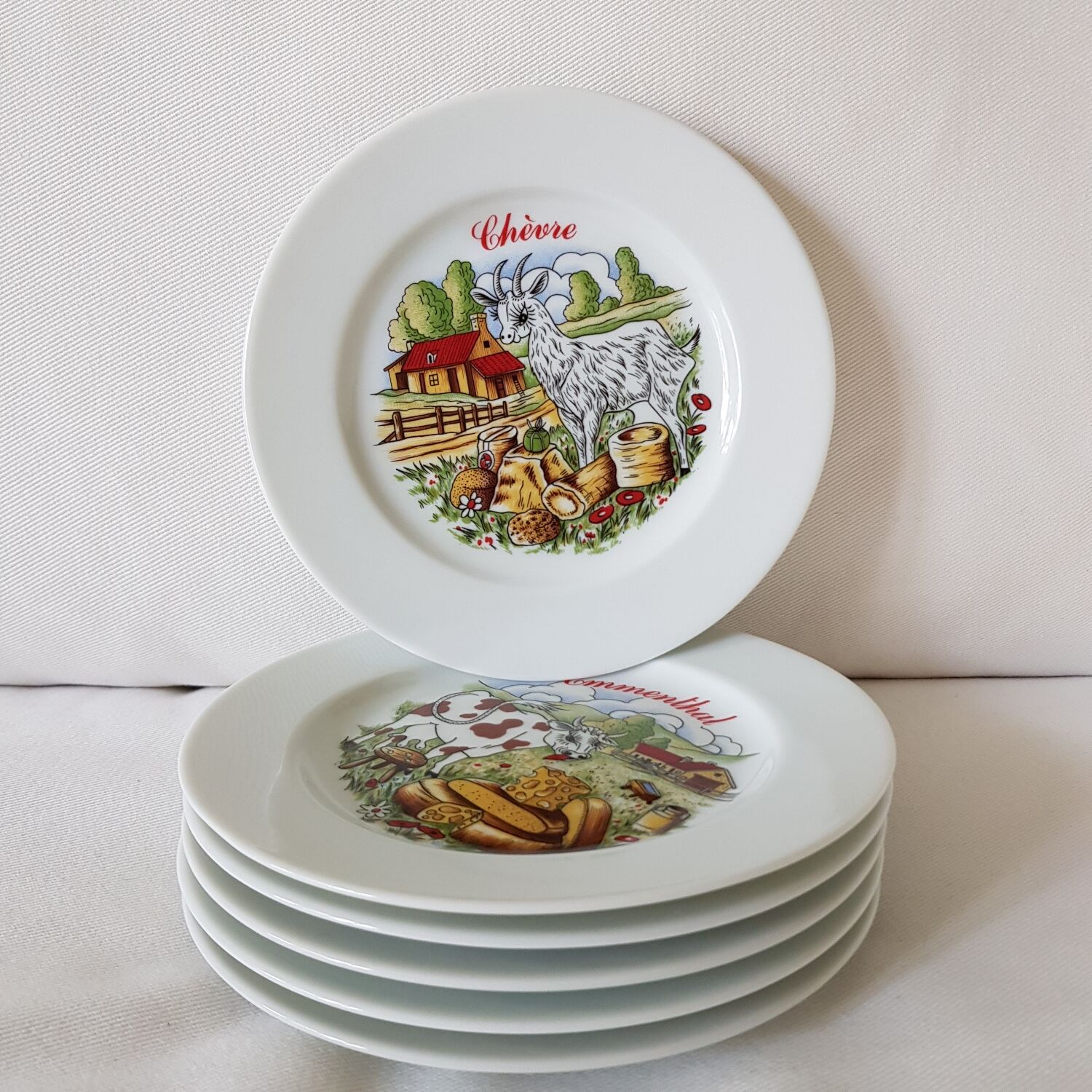 Lot de 6 assiettes de fromages en porcelaine de Limoges