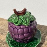 Sweet in Grape Slip or vintage jam maker, green and purple earthenware ceramics