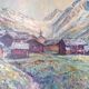 Huile sur panneau "Paysage village Alpin "