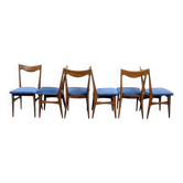 Lot de 6 chaises scandinaves en chêne et tissu bleu