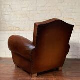 French leather club chair, chapeau de gendarme model circa 1950’s