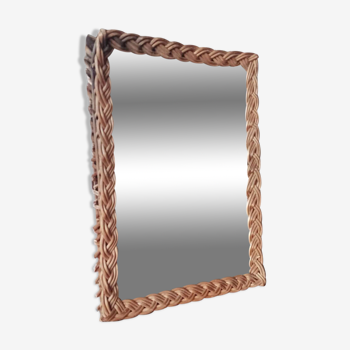 Miroir rectangulaire en rotin/ ancien miroir en rotin