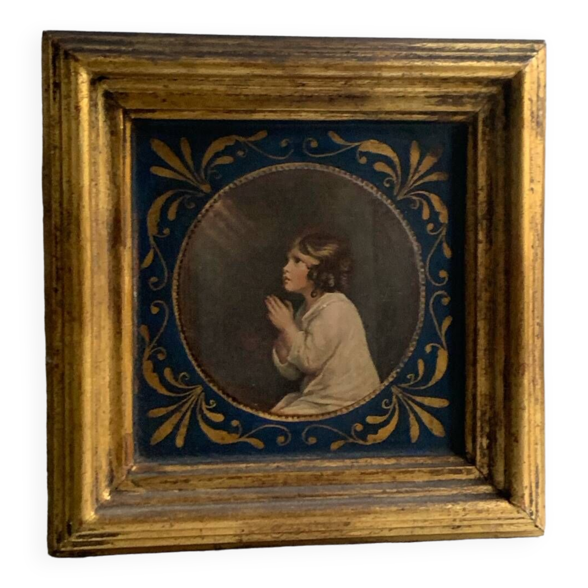 Old golden frame Little Samuel in prayer