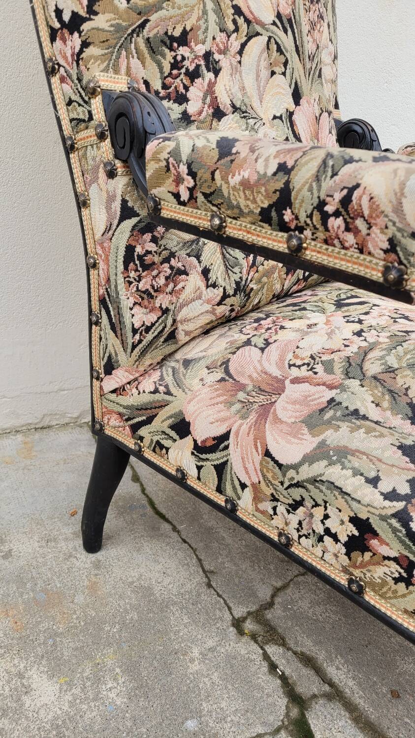 Napoleon III period armchair with floral tapestry, 19th century