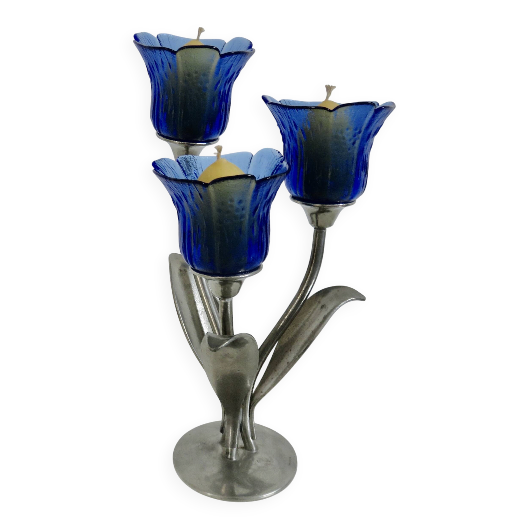 Bougeoir " Jean Goardere " en étain et verre 1970