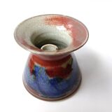 Vase en Grès émaillé rouge et bleu signé 12 cm