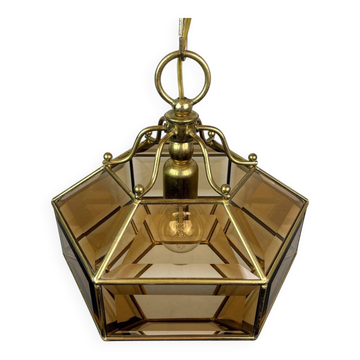 Suspension en cristal hexagonal diamanté en laiton doré, Italie, années 1960