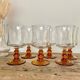6 small vintage amber stemmed glasses