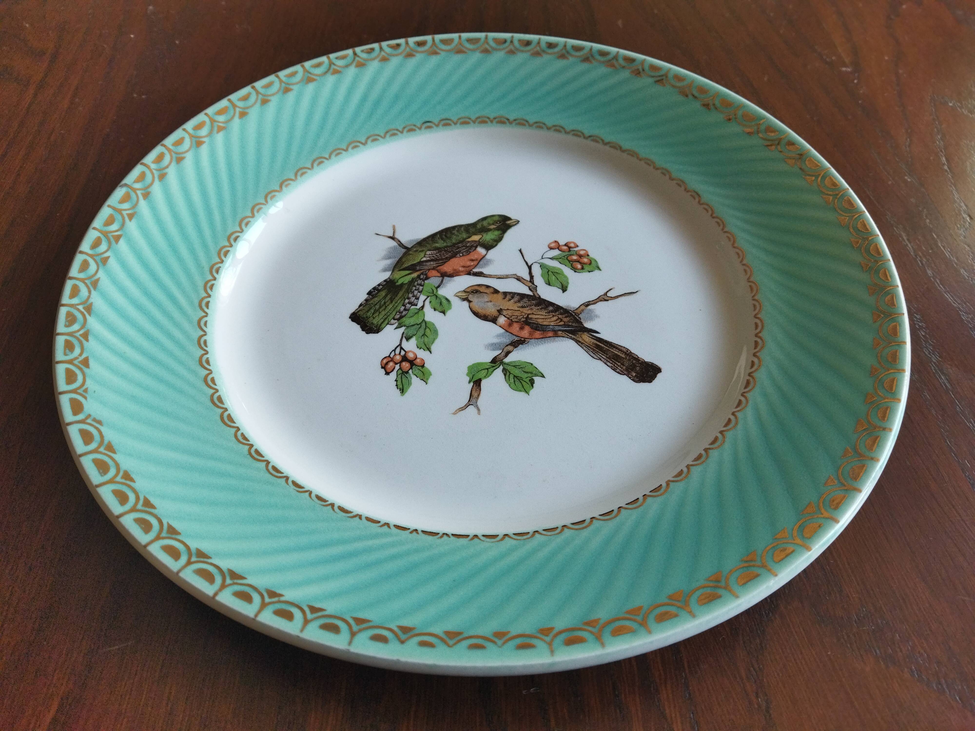 6 assiettes plates Fenal Badonviller "Oiseaux" vintage années 1950