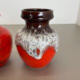 Set of 3 Multi-Color Fat Lava Op Art Pottery Vase Made Bay Ceramics, Germany