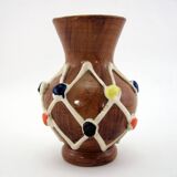 Small brown ceramic vase - Harlequin decor - Fratelli Fanciullacci Italy - vintage 50s