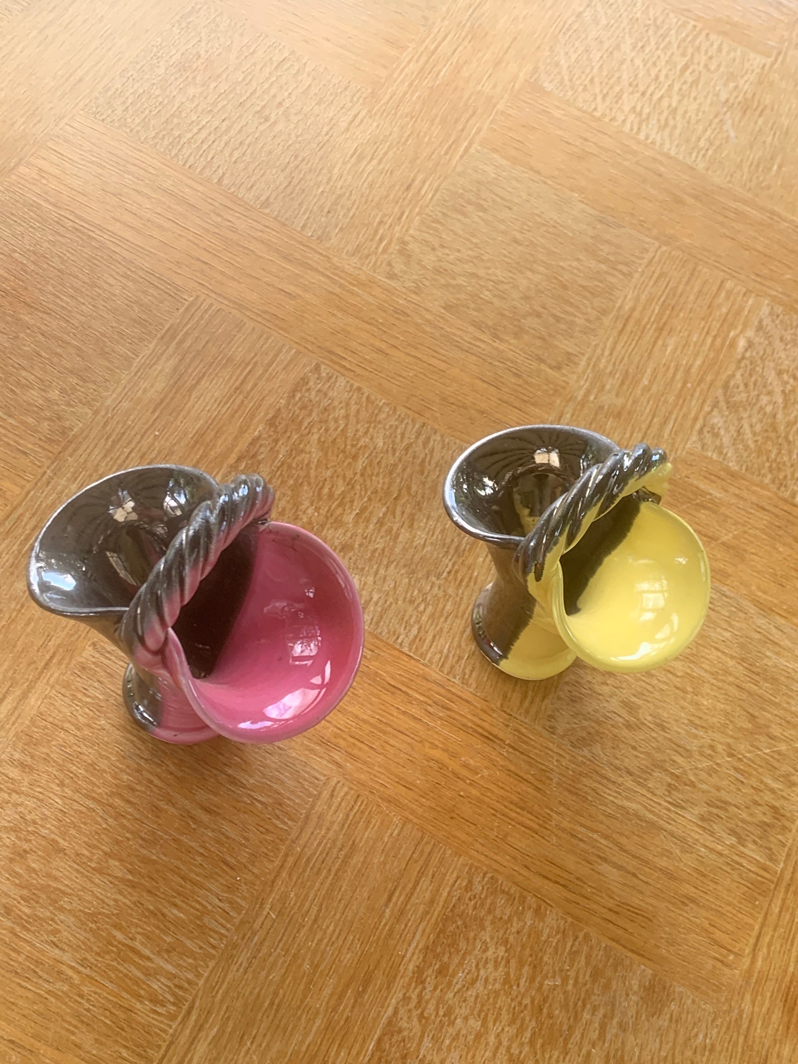 Two baskets in two-tone ceramic, moit-moit, vintage 1950