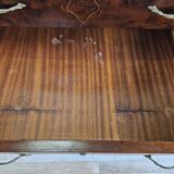 1960s chest of drawers in mahogany and lacquered mahogany with blue glass