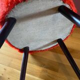 Barrel chair in red toupee, vintage, seventies, compass base.