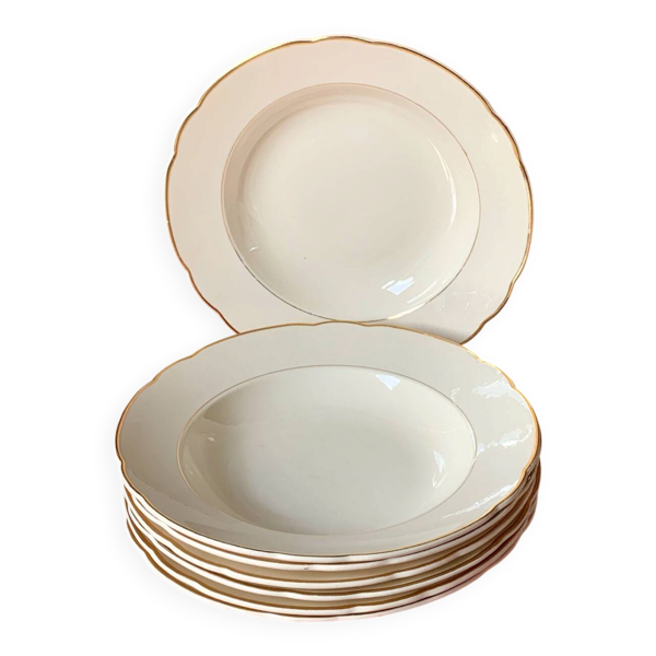 7 assiettes creuses ivoire et or Villeroy et Boch Mettlach