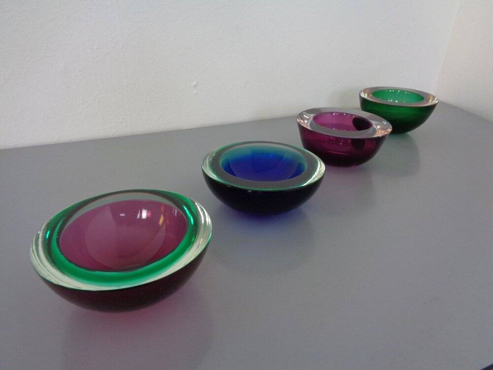 Sommerso Murano Glass Bowls by Flavio Poli, 1960s, Set of 4