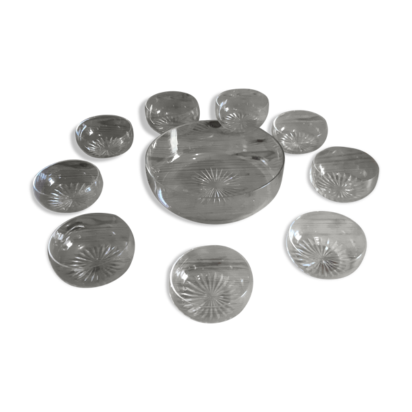 Saladier + 8 coupes en cristal