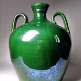 Large vintage oil jar from the 50s-60s, green terracotta, Portugal