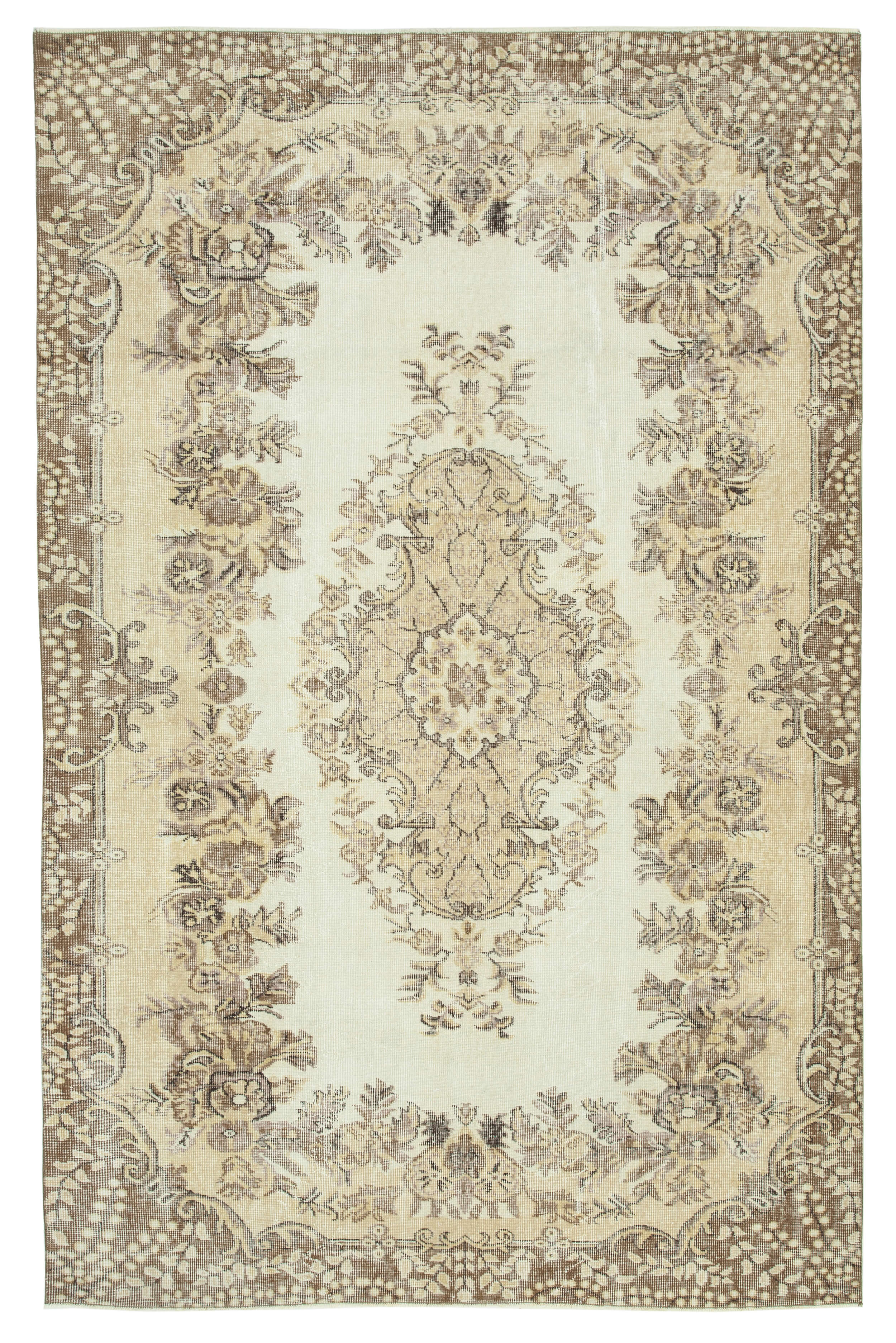 Turkish hand-knotted wool 1970s beige carpet 178 cm x 275 cm