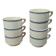 Set of 7 vintage cups Moulin des Loups – Blue and ochre trim, retro charm