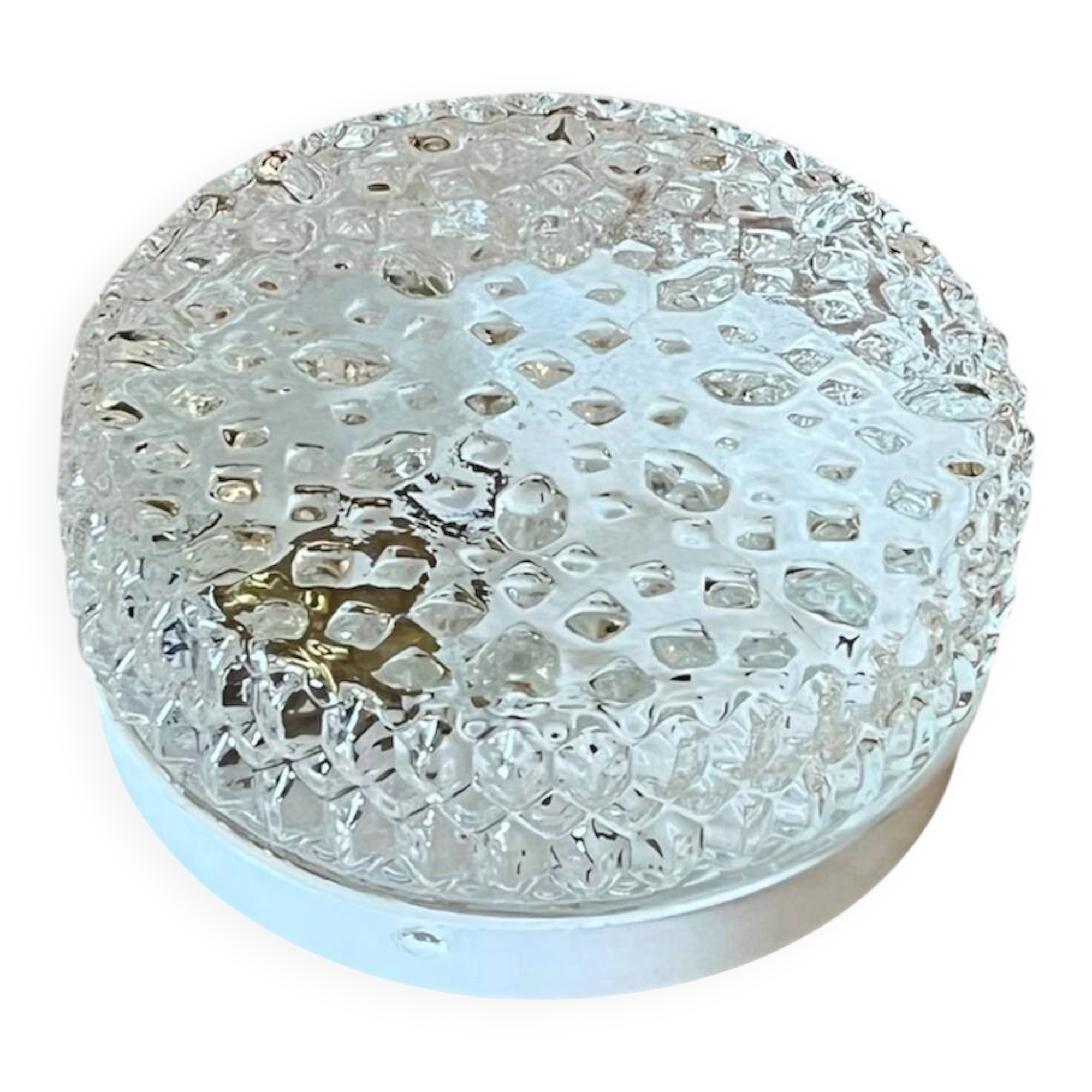 Small round wall lamp ceiling light in glass vintage diamond point