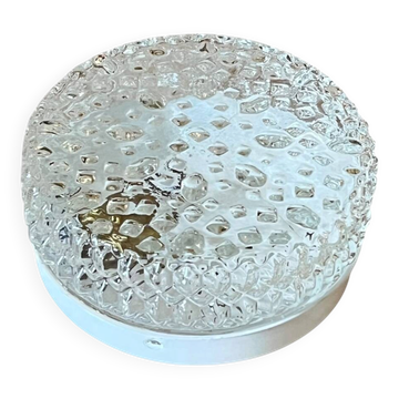 Small round wall light ceiling fixture in glass with a vintage diamond point.