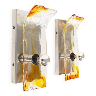 Stunning pair (2) of Murano Glass Wall Sconces by AV Mazzega