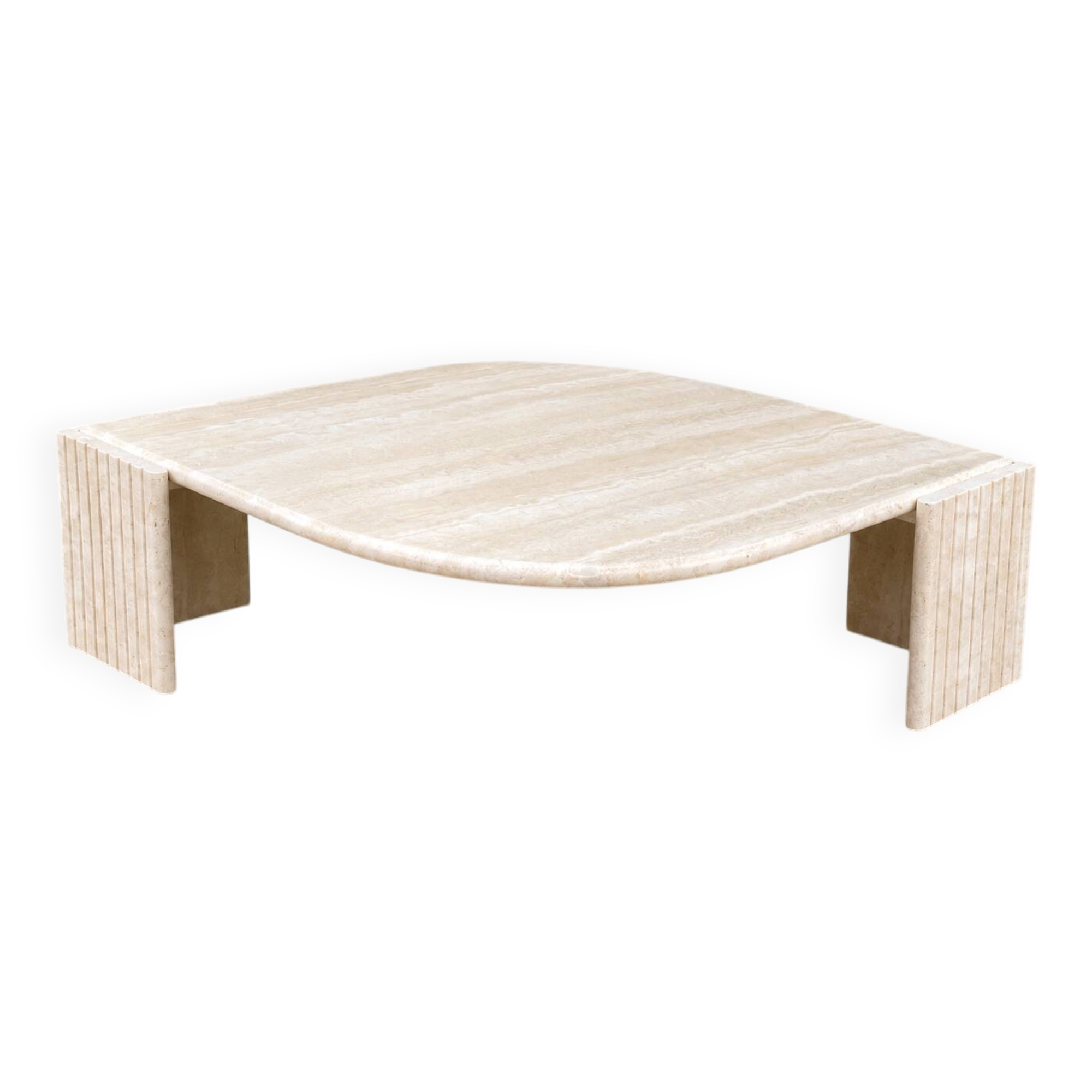 Grande table basse vintage en travertin – plateau sculptural –