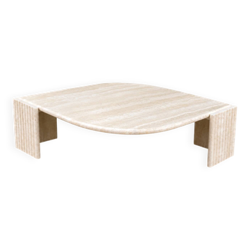 Grande table basse vintage en travertin – plateau sculptural –