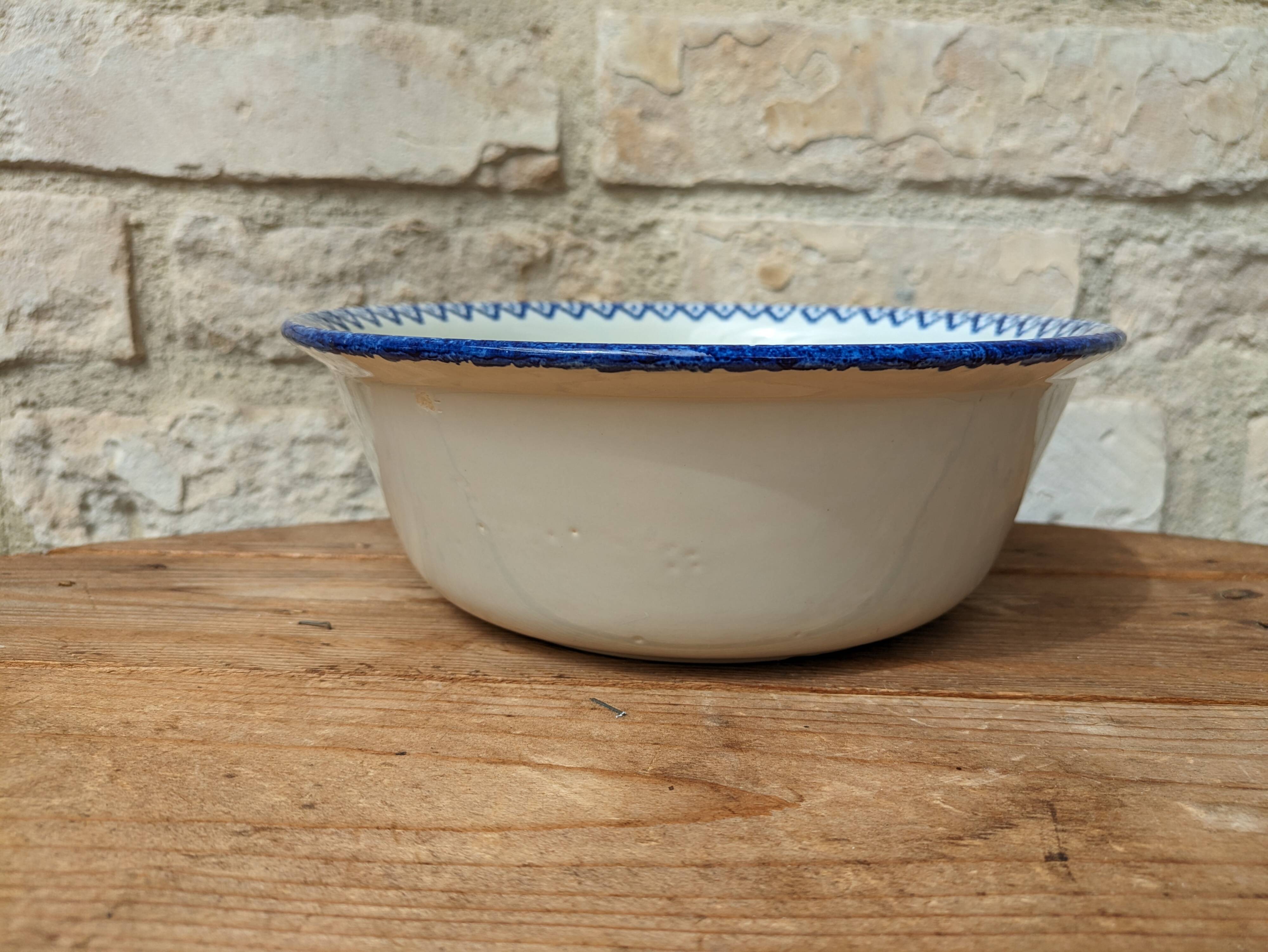 Old hollow serving dish with Saint Clément rooster motif France