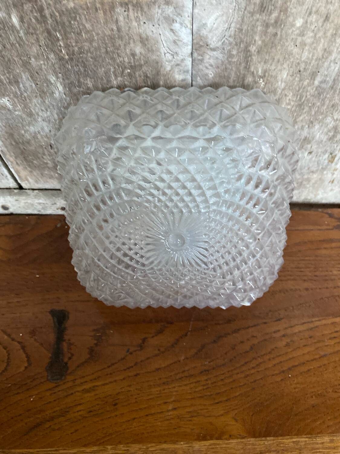Antique Ceiling Light Sconce Molded Glass + Metal Support 70s Vintage #B791