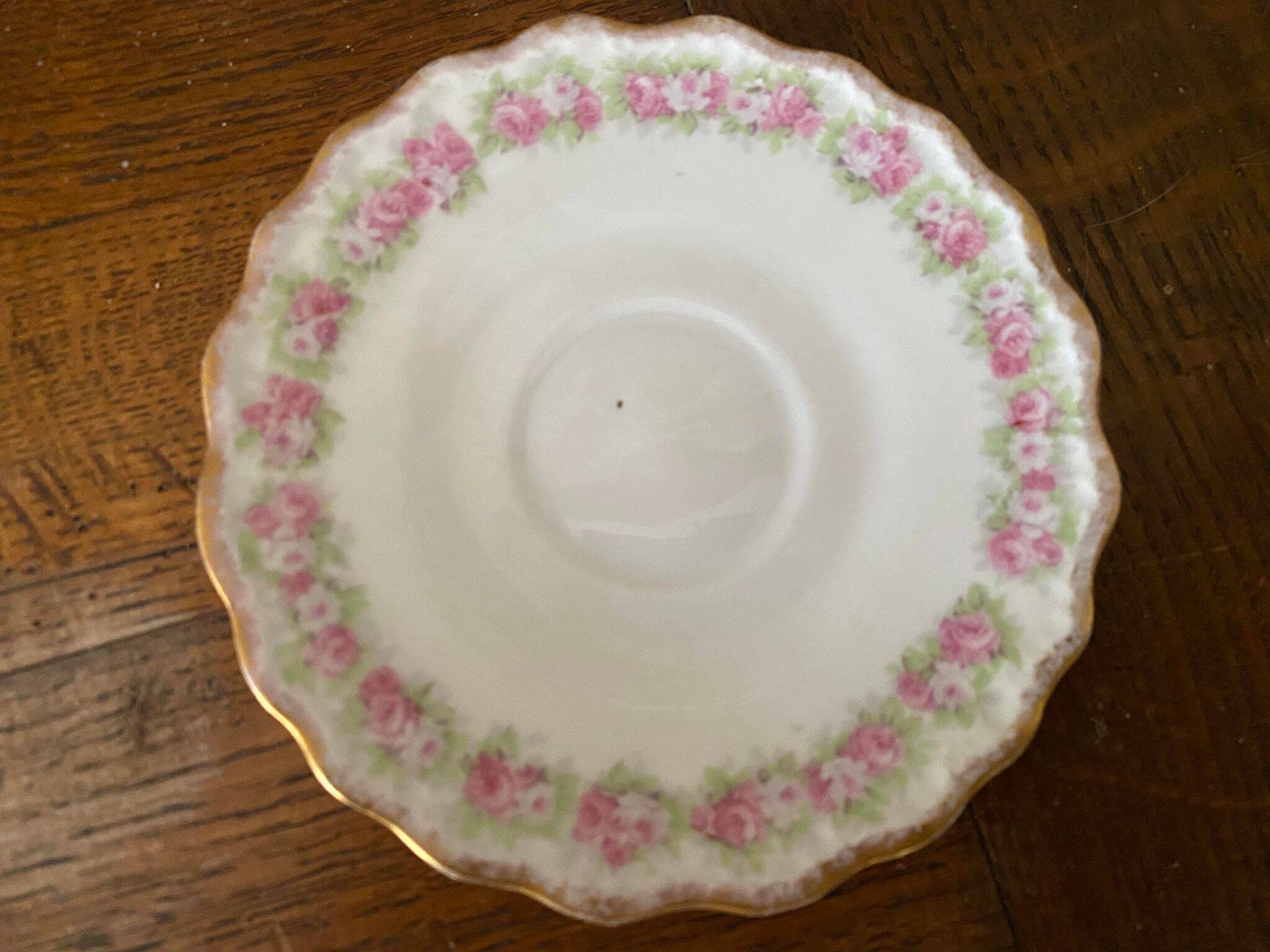 Cup and saucer Limoge porcelain decoration frieze of roses