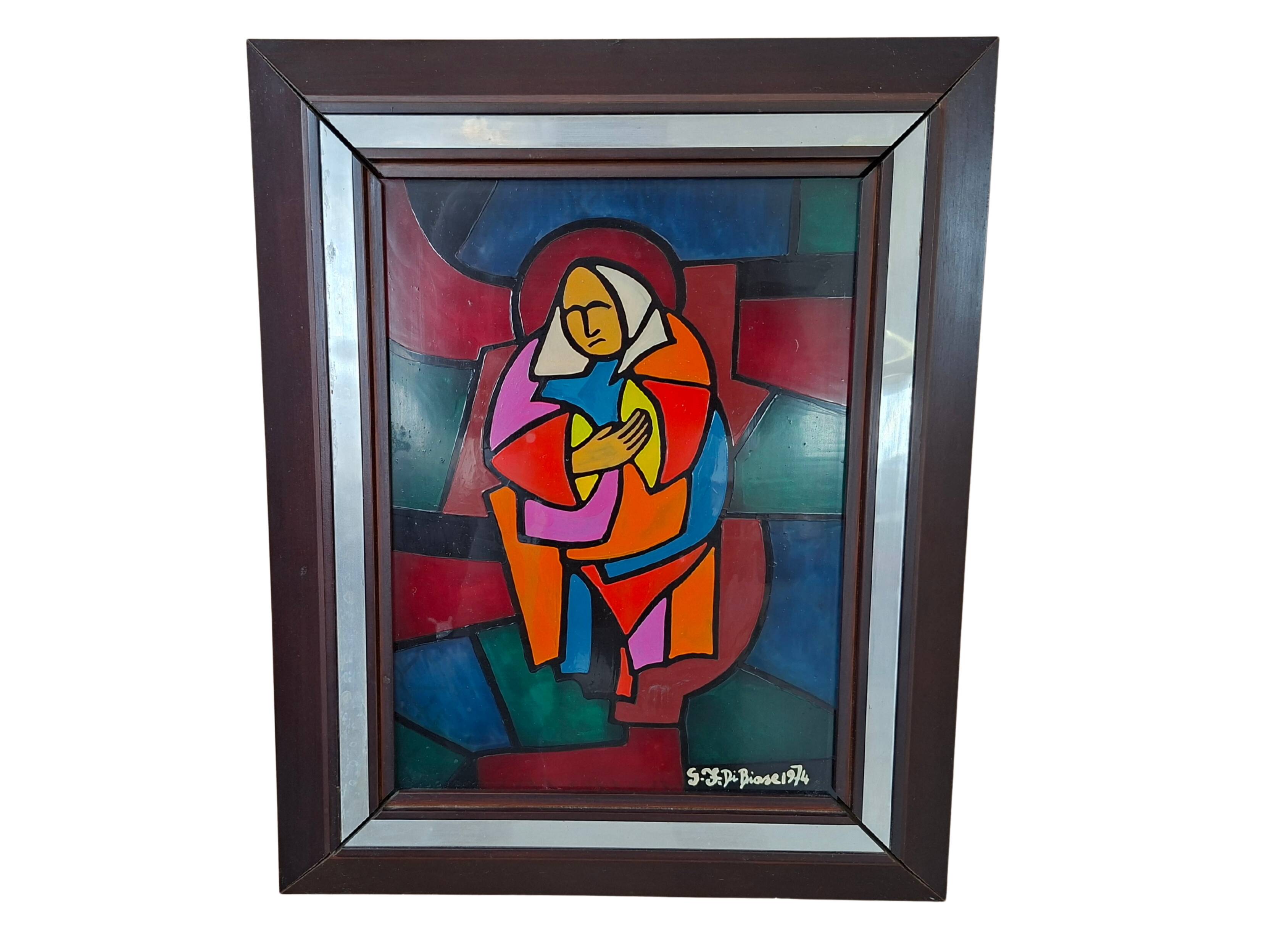 Opéra original "Madonna" – S.F. Di Biase, 1974 – Émail sur verre