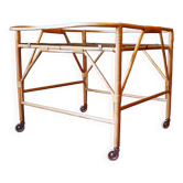 Bamboo and frosted glass fine serving trolley, 1950s-60s