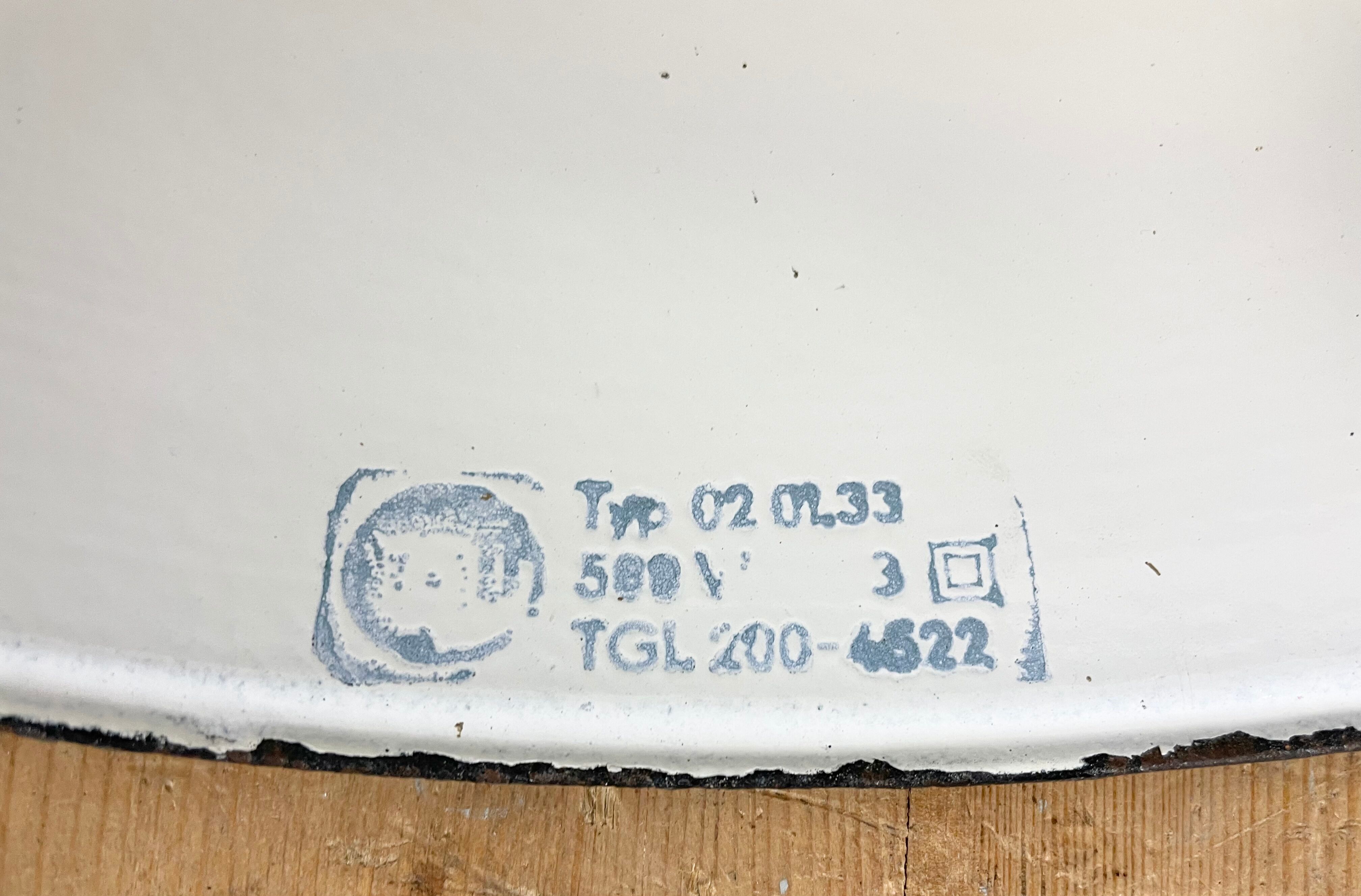 East german black enamel factory light by LBD Veb Leuchtenbau Dresden, 1950s