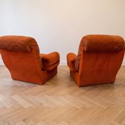 Pair of orange corduroy armchairs, 1970s