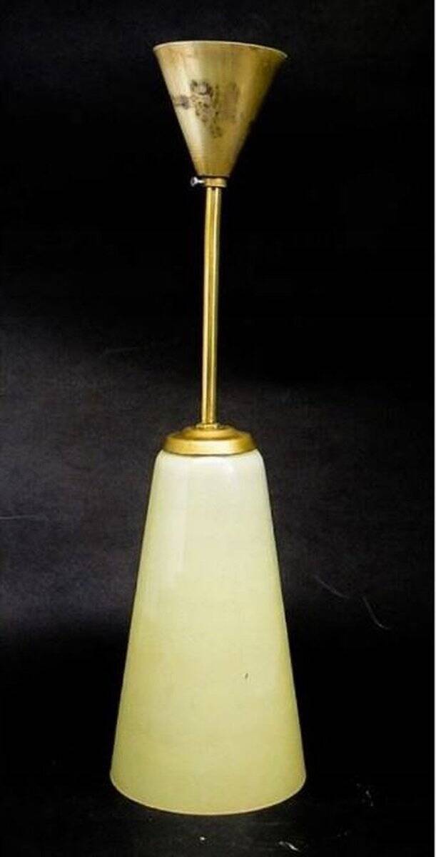 Mid-century pendant lamp in glass and brass, 1950s
