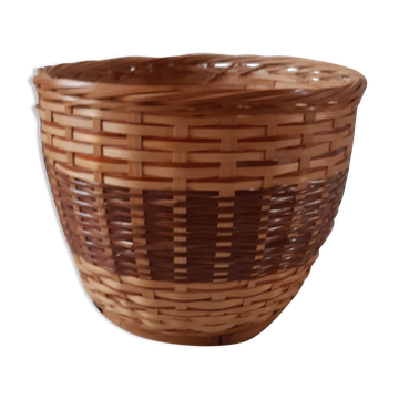 Cache-pot en osier / rotin vintage années 70
