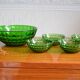 Lot of 4 cups and a green molded glass bowl