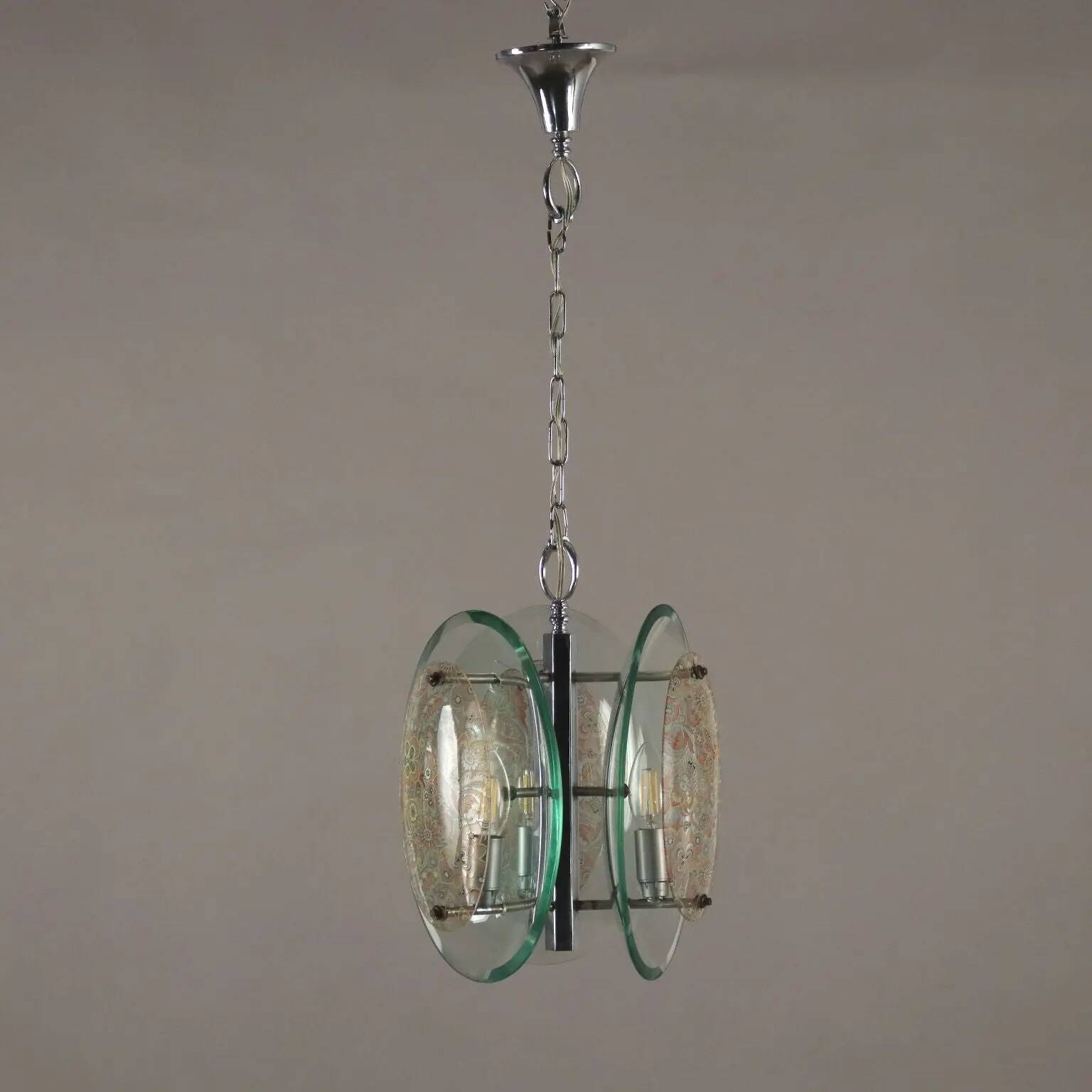 Suspension vintage des années 1960 en verre et métal, Italie