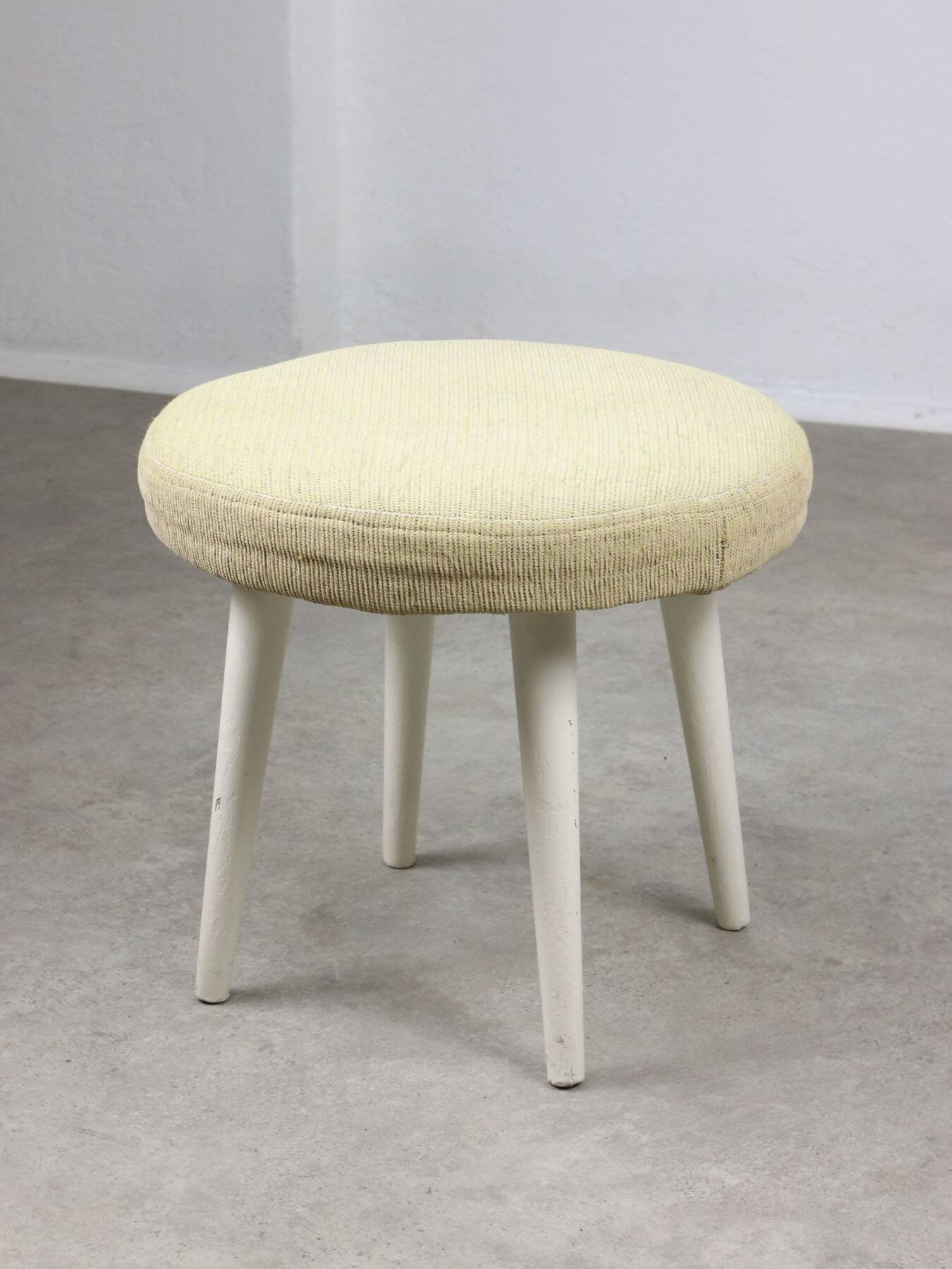 Vintage Italian Stool in Beige Fabric, 80s