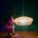 Suspension vintage lampshade in frosted yellow and gold glass